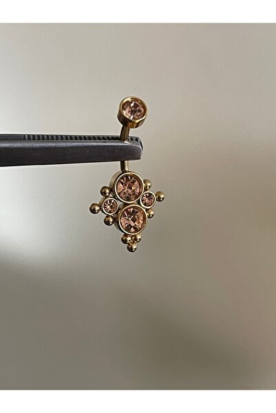 Rupen Kraft 316 L Cerrahi Çelik Bal Rengi Yuvarlak Zirkon Taşlı Model Göbek Piercingi