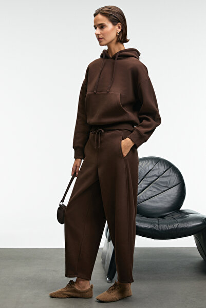 GRIMELANGE SELORIN Kadın Baggy Çift Cepli Kahverengi Eşofman Altı