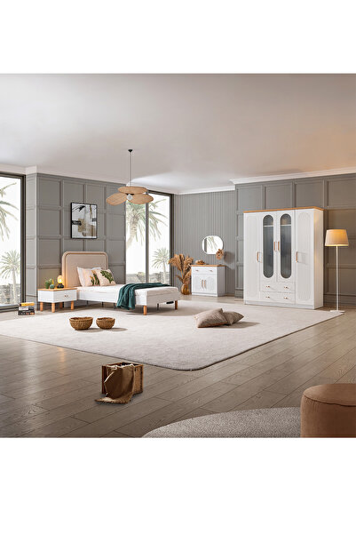 Setay Vita Bohem Genç Odası - 4 Kapaklı Dolap, Karyola, komodin, Şifonyer