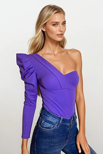 OLSAMODA Flexible Knitted Fabric - Single Shoulder Padded Women's Blouse