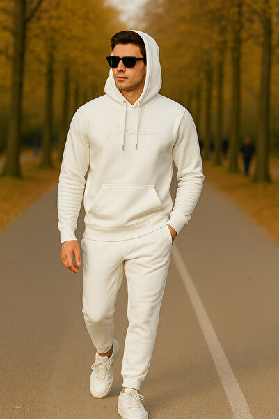 Pobudo Oversize Ecru Color Hooded Tracksuit Set