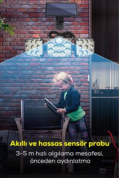 DEMPOWER 3 Modlu, Hareket Sensörlü, Su Geçirmez, Uzaktan Kumandalı Solar LED Lamba