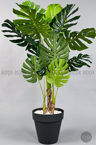 BİÇİÇEK Yapay Ağaç Monstera Bambu Gövdeli 150cm Devetabanı Ağacı Büyük Boy An...