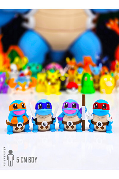 Suelo Butik 4'lü Pokemon Squirtle x Ninja Kaplumbağalar Figür Seti Pokemon Ka...