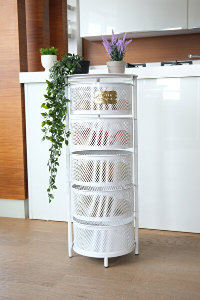 Yıldıray Metal Beyaz Sebzelik 5 Katlı Açılır Kapanır Paslanmaz