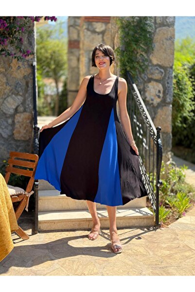 Punta Otantik Ms3123 Sleeveless Round Neck Viscose Dress Black Saks