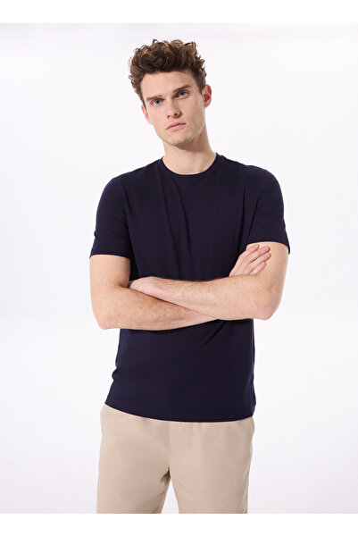 Fabrika Bisiklet Yaka Düz Lacivert Erkek T-Shirt F5SM-TST 2778