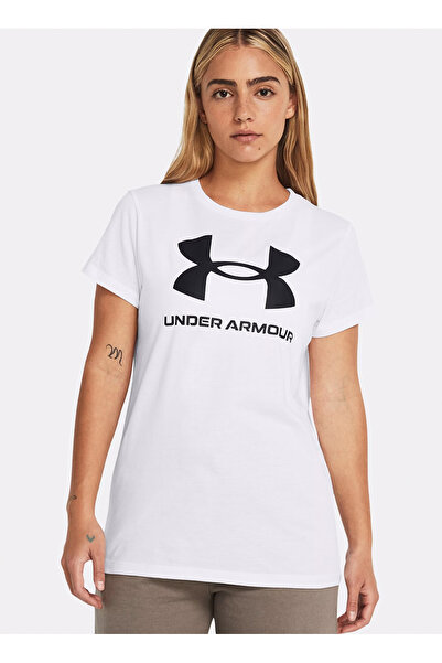 Under Armour 1356305-111 UA W SPORTSTYLE LOGO SS Yuvarlak Yaka Loose Fit Beyaz Kadın T-Shirt