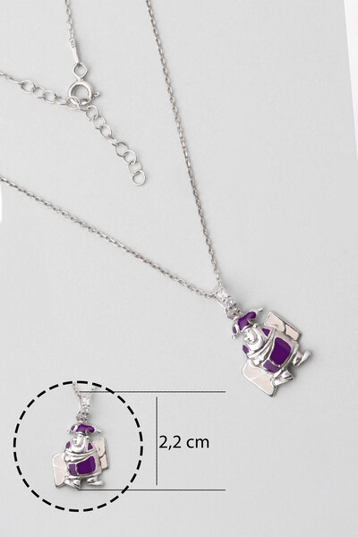 So CHIC... Mor Palyaço 18 Ayar Beyaz Altın Kaplama 33 Cm Gümüş Çocuk Kolyesi