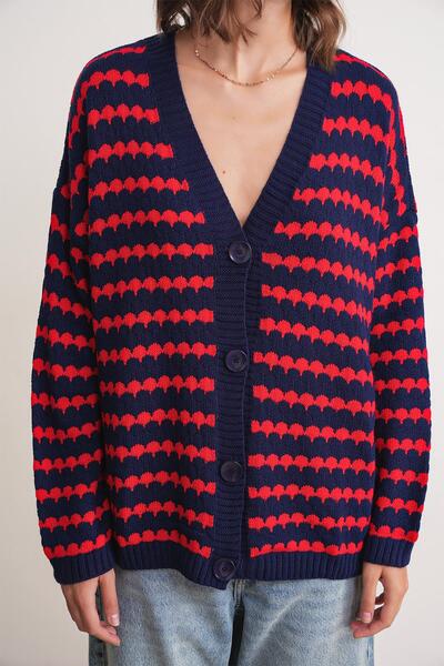 Mixray Синій 6882 Модель жіночий трикотажний кардиган - з візерунком вій