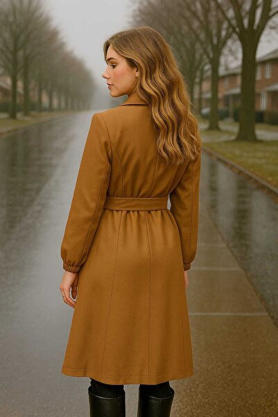 MODA Women's Seasonal Long Trench Coat, Women's Belted Buttonless Trench Coat,