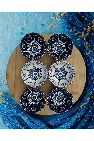 Home El Yapımı Nazar Boncuk Kabartma Desenli 6'lı Çerezlik Kase Seti - Kahval...