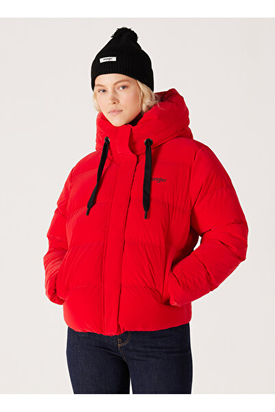 WRANGLER Loose Fit Relaxed Cut Stand Collar Hooded Red Puffer Coat