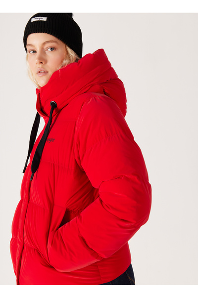 WRANGLER Loose Fit Relaxed Cut Stand Collar Hooded Red Puffer Coat