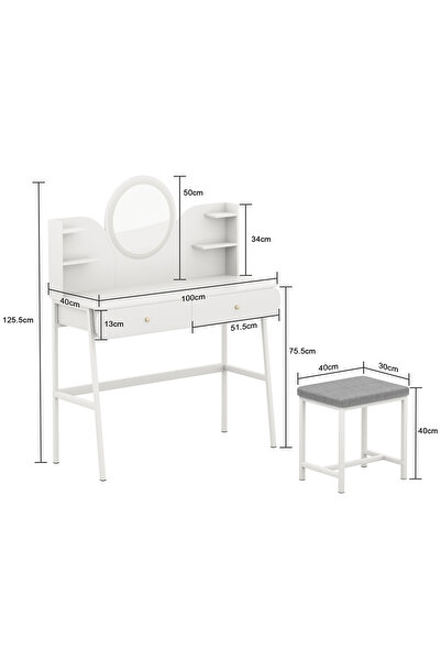 AnneFish Bedroom Dresser Stool Set LED Light Mirror Drawers Make Up Vanity Table 3 Levels Light Intensity USB