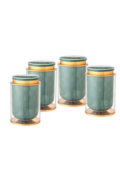 Dania Unparalleled elegance: Set of 4 porcelain storage canisters with clear ...
