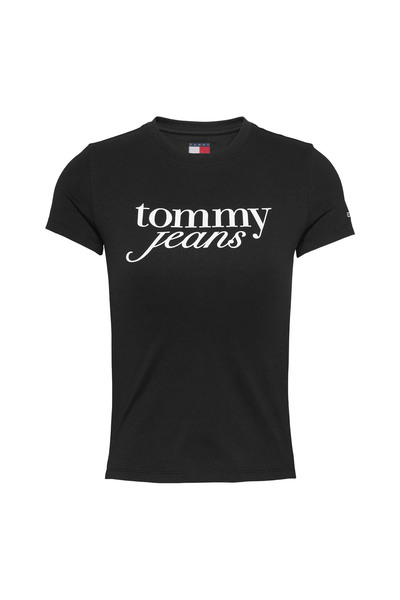Tommy Jeans Bisiklet Yaka Siyah Kadın T-Shirt DW0DW19447BDS