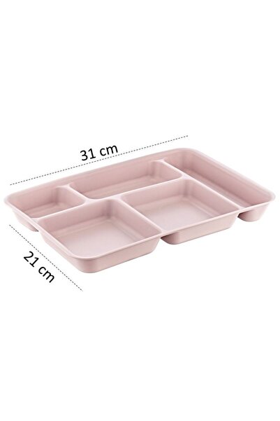 HOLLYHOME 6 Adet Tablot 5 Bölmeli Lüks Plastik Piknik Yemek Servis Tabağı, 6 Mat Renk Tabldot 21x31x3,3(h) cm