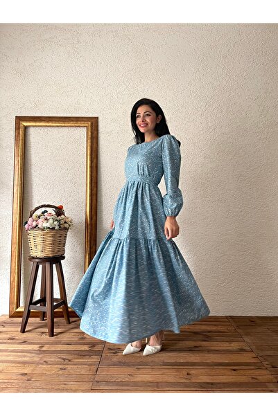 KÜÇÜĞÜM BUTİK Φόρεμα δαπέδου μπλε Hijab Crispy Poplin