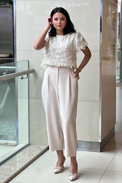 sentez giyim Sentez Roma Arkası Lastikli Pileli Pantolon