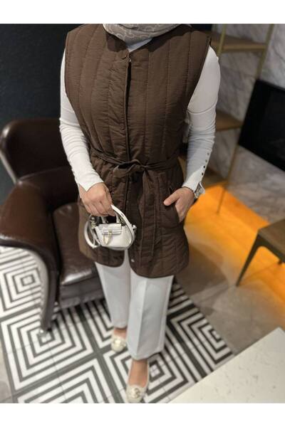 Molly Nelly Γυναικείο καπιτονέ γιλέκο με ζώνη μεσαίου μήκους