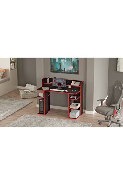 Yurupa Pantego 124cm Oyuncu Masası Gaming Çalışma Masası Siyah-Kırmızı PAN1-BK