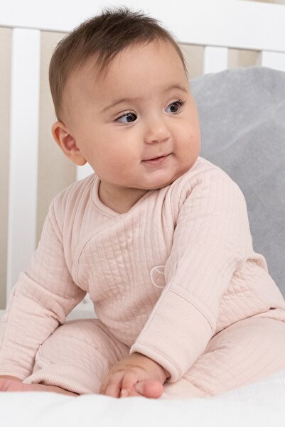 Little Gusto Quilted Pink Baby Romper with Booties and Gloves