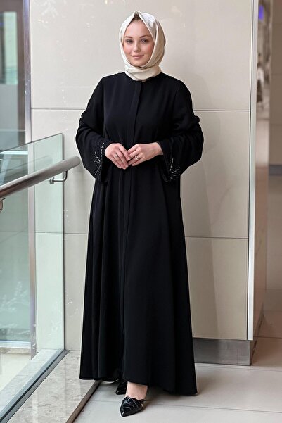 GİZAY Gizay Sleeve Ends Bocuk Embroidered Dubai Silk Ferace