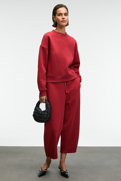 GRIMELANGE Yuvessa Women's Oversize Drawstring Double Pocket Balloon Red Sweatpants