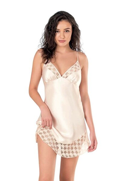 Aria s closet Lace Embroidered Thin Strap Ivory Satin Nightgown - Ssssss7859-...
