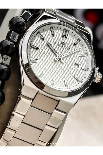 FERRO Brand Functions Active Steel Band,Silver Color,White Dial Calendar Men's Wrist Watch+Bracelet