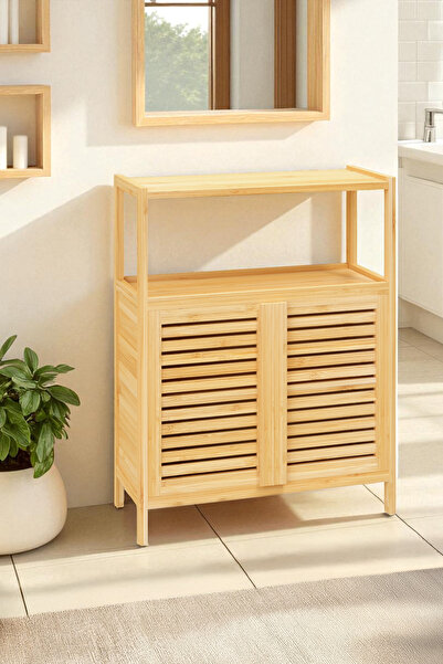 Digithome Bambu Çift Kapaklı 2 Raflı Banyo Düzenleyici Organizer Yatay Dolap DB-0038