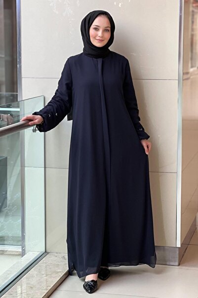 GİZAY Gizay Sleeve Tips Stone Embroidered Chiffon Ferace