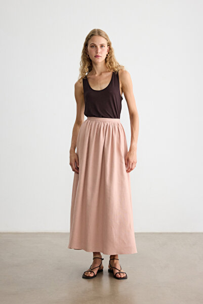 BE BLUE Dusty Pink Waist Tie Cotton Linen Skirt