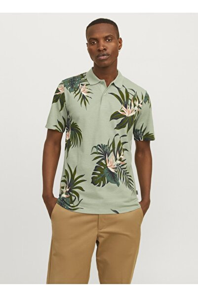 Jack & Jones Polo Yaka Yeşil Erkek T-Shirt JPRBLAPALMA AOP SS POLO