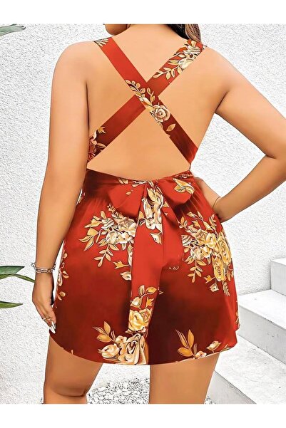 Motto10 butik Motto10Boutique Plus Size Brown Floral Print Dress with Back Detail