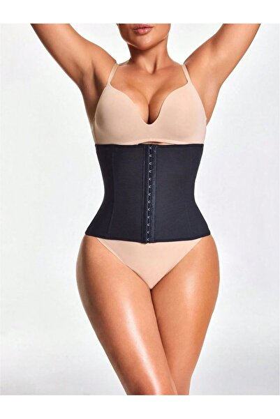 MİSTİRİK Fogliano Model Abdominal Straightener Waist Shaper Strapless Latex Corset Black Color