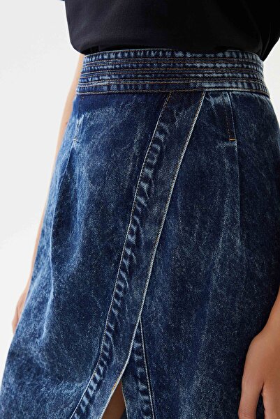 2be4a Kadın Asimetrik Yırtmaçlı Denim Etek