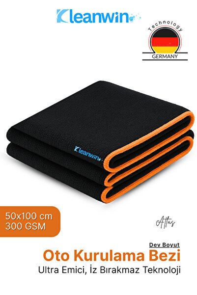Kleanwin Atlas Mikrofiber Kurulama Havlusu | 50×100 cm | 300 GSM | Ultra Emic...