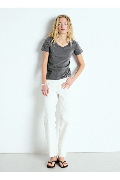 American Vintage Lacivert Kadın Oversize T-Shirt GAMI02DE25_ACIER