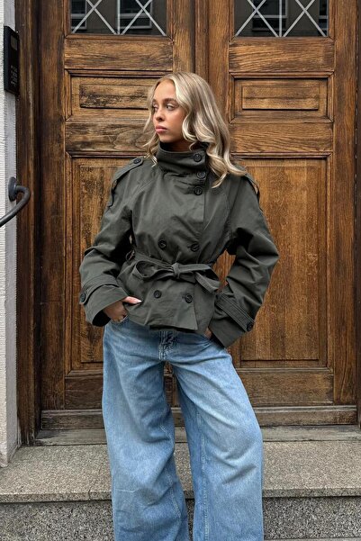 Moderk BSK HAKİ DİK YAKA KISA TRENÇKOT CEKET