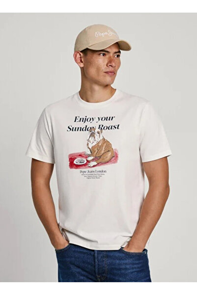 Pepe Jeans Bisiklet Yaka Kırık Beyaz Erkek T-Shirt PM509622-803 AXEL TEE