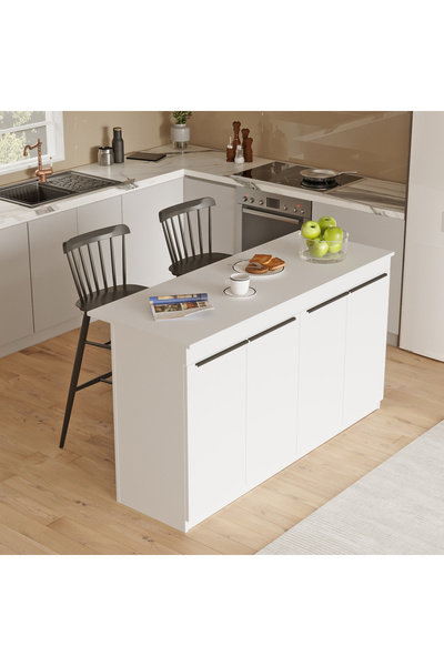 L'occi Concept Steel 4 Kapaklı 160cm Ada Mutfak Yemek Masası Beyaz SL1-W