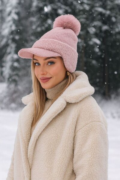 Axesoire 14663 Ponponlu Kulak Kapatıcılı Siperli Pembe Kep Şapka