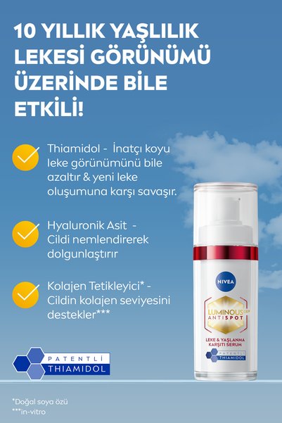 NIVEA Luminous630 Leke Ve Yaşlanma Karşıtı Serum 30ml,Kolajen Tetikleyici,Hyaluronik Asit