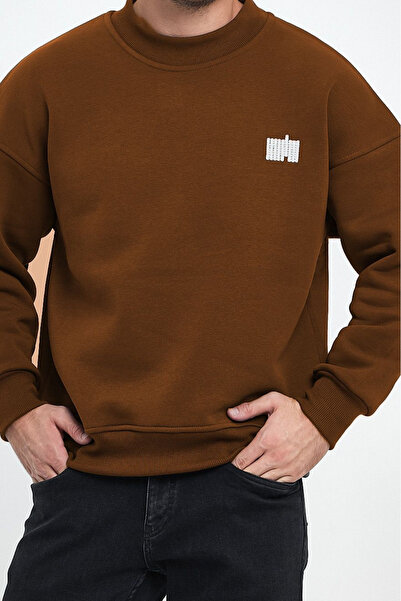 COMBİNE MİCHAİL Мъжки суитшърт с бродерия и поло яка, КАФЯВ