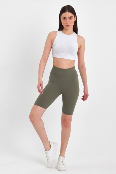 BANEGA Women's High Waist Comforting Khaki Ribbed Biker Shorts Short Tights