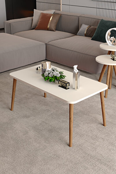 GOLDFALEZ Orta Sehpa Kr  Torna Ayak Krem Ahşap