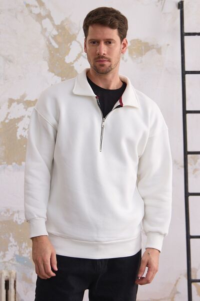 COMBİNE MİCHAİL Erkek Yarım Fermuar Regular Fit Sweatshirt BEYAZ