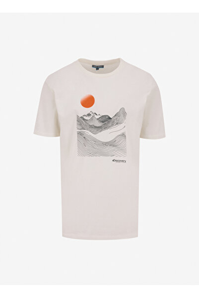 Discovery Expedition D5SM-TST3751 Ekru Bisiklet Yaka Relaxed Fit Baskılı T-Shirt